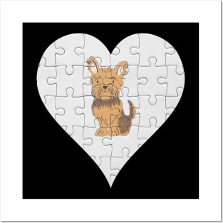 Yorkshire Terrier Heart Jigsaw Pieces Design - Gift for Yorkshire Terrier Brown Miniature Lovers Posters and Art